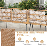 Tangkula 3 Pieces Corner Patio Furniture Set, PE Rattan L-Shaped Cushioned Sofa Set with Small Coffee Table