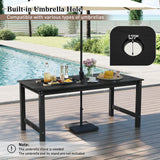 Tangkula HDPE Outdoor Dining Table 67” Patio Table with Wood-Like Tabletop and Umbrella Hole