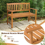 Tangkula Outdoor Acacia Wood Bench, 2-Person Garden Bench with Backrest and Armrests
