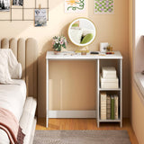 Tangkula Small White Desk with Shelves, Compact Small Desk for Small Space