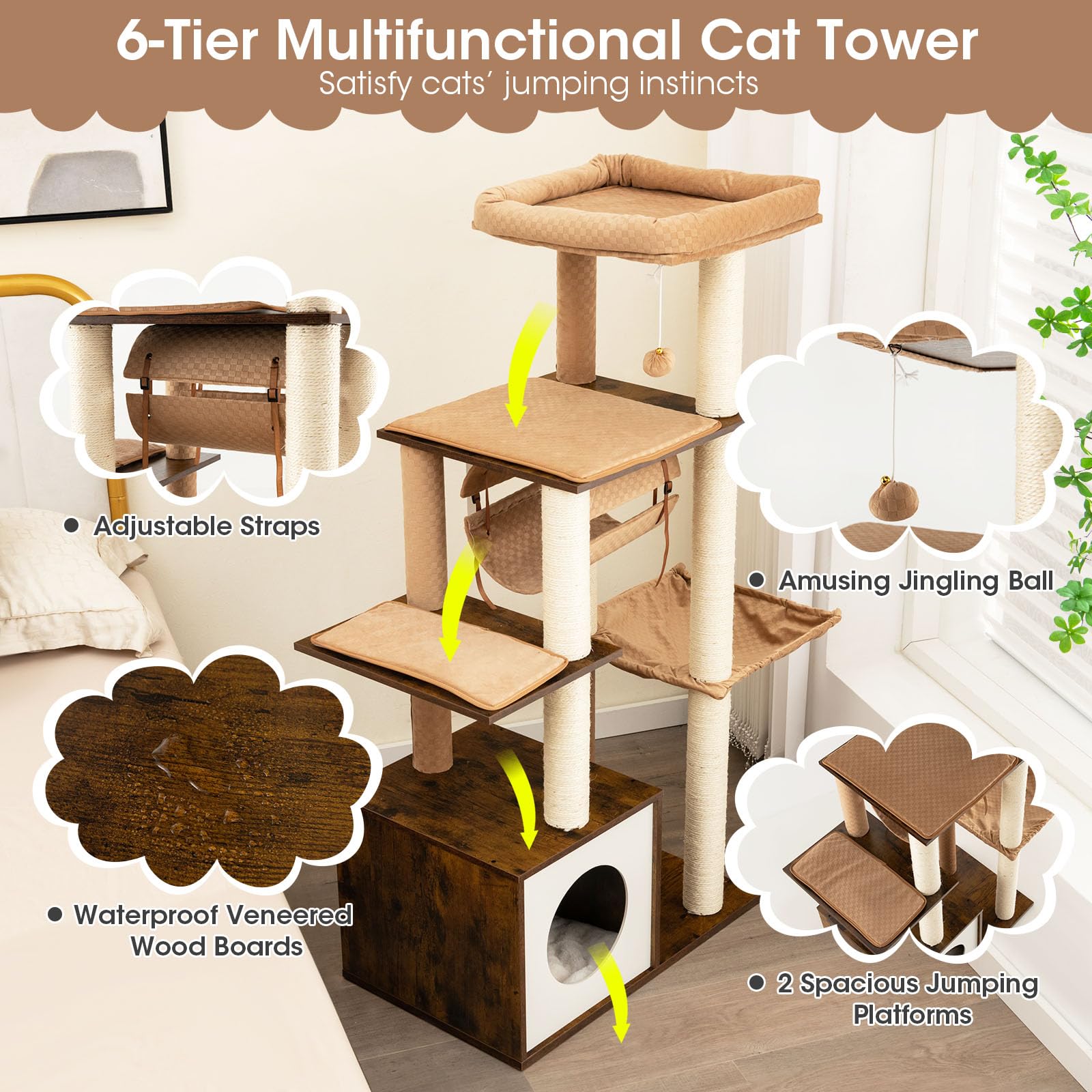 Modern Cat Tree for Indoor Cats - Tangkula