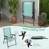 Tangkula Set of 2 Patio Folding Chairs, Portable Sling Back Chairs with Armrests and Metal Frame