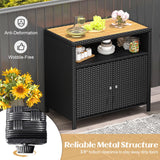 Tangkula Rattan Storage Cabinet, Outdoor Patiojoy Buffet Cabinet with Acacia Wood Countertop