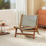 Tangkula Patio Teak Wood Chair with Nylon Webbing Seat & Back