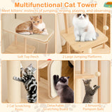 Tangkula Wooden Cat Tree, 50 Inch Tall Cat Tower with Solid Oak & Beech Wood Frame, Scratching Posts & Board