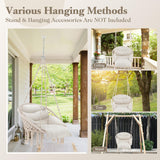 Tangkula Hanging Hammock Chair, Boho Style Macrame Hammock Swing with Soft Cushions, Tassels