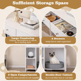 Tangkula 31.5 Inch Enclosed Cat Box Cabinet with 2 Storage Drawers Double Doors & 2 Open Shelves