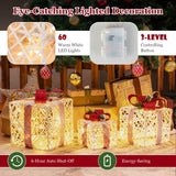 Tangkula Set of 3 Lighted Box Pre-lit Present Boxes with 100 Warm White Lights