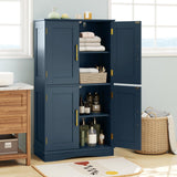 Tangkula Bathroom Floor Storage Cabinet with 4 Doors and 2 Adjustable Shelves