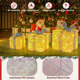 Tangkula Set of 3 Christmas Lighted Gift Boxes, Pre-lit 90 LED Light Up Present Box Decorations with Bows and Plug