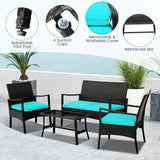 Tangkula 4 Pieces Rattan Conversation Set, Patio Sofa Couch Set with Tempered Glass Coffee Table