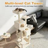 Tangkula Multi-level Cat Tree Modern Cat Tower with Upholstered Perch and 2 Cat Condo
