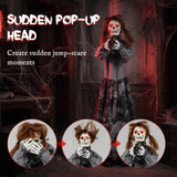 Tangkula 4 FT Halloween Animatronic Standing Skeleton Gril with Pop Up Head