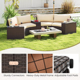 Tangkula 5 Pieces PE Rattan Half-Moon Curved Sectional Sofas with Side Tables