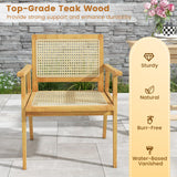 Tangkula Outdoor Wood Chair, Teak Wood Armchair with Rattan Seat & Back
