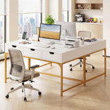 Tangkula Modern Computer Desk Hidden Compartment Heavy-Duty Metal Frame