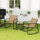 Tangkula 3 Pieces Patio Conversation Set, Outdoor Metal Chair & Table Set, Breathable Fabric & Tempered Glass Tabletop