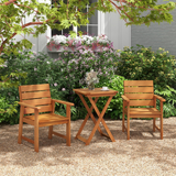 Tangkula Set of 2 Hardwood Patio Dining Chair, Wood Dining Armchairs with Breathable Slatted Seat & Inclined Backrest