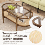 40”L Boho Oval Acacia Wood Cocktail Table - Tangkula