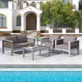 Tangkula Outdoor Rectangle Coffee Table, Aluminum Side Table w/Tempered Glass Tabletop