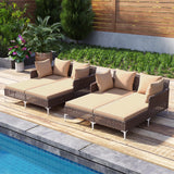 Tangkula Outdoor Rattan Double Daybed with Seat & Back Cushions