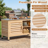 Tangkula Wood Outdoor Storage Cabinet with Stainless Steel Countertop | Fir Wood Frame