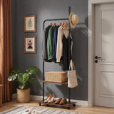 Tangkula Freestanding Wooden Garment Rack with Wheels