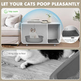 Tangkula Cat Litter Box Enclosure Furniture, Hidden Cat Washroom with Rubber Wood Legs & Mats