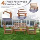 Tangkula 4 Pieces Outdoor Furniture Set, Acacia Wood Conversation Set w/Soft Seat Cushions
