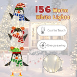 Tangkula Christmas Lighted Penguins Decoration with Warm White Lights and Cute Hats