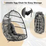 Tangkula Hanging Egg Chair, Foldable Wicker Hammock Chair with Removable Seat Cushion (Without Stand) (Gray)