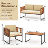 Tangkula Acacia Wood Outdoor Sofa Set, 4 Pieces Outdoor Furniture Set with Heavy Duty Metal Frame