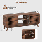 Tangkula Walnut Mid Century Modern TV Stand for 65” TVs with Grille-Style Sliding Doors