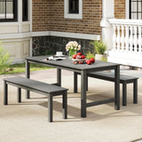 Tangkula HDPE Outdoor Bench 2-3 Person Patio Bench 55" Backless Garden Dining Bench with Slatted Seat