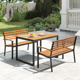 Tangkula 43" Outdoor Garden Bench 2-Person Acacia Wood Bench with Heavy-Duty Metal Frame