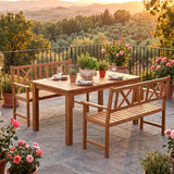 Tangkula 2-Person Acacia Wood Outdoor Bench W/X-Shaped Backrest