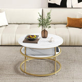 Tangkula Lift Top Coffee Table 31.5" Round Center Table with Hidden Compartment & Side Shelves