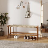 Tangkula Teak Wood Outdoor Bench with Weave Seat