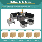Tangkula 9 Pieces Outdoor Patio Furniture Set with 32-Inch Propane Fire Pit Table