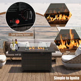 Tangkula Patio Propane Fire Pit Table, 52 Inch Wicker Gas Fire Pit with Wind Guard & Extended Shelf