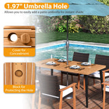 Tangkula 63 Inches Outdoor Indoor Dining Table with 1.97 Inches Umbrella Hole and Metal Legs