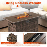 Tangkula 44.5 Inch Propane Fire Pit Table with Metal Slatted Tabletop & Stainless Steel Burner