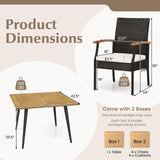 Tangkula 5 Pieces Patio PE Wicker Dining Set, 42.5” Square Acacia Wood Dining Table with 1.9” Umbrella Hole