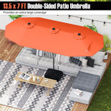 Tangkula 8 Piece Rattan Outdoor Dining Set with 13Ft Umbrella for 6