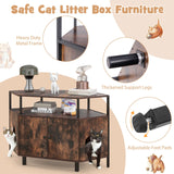 Tangkula Corner Cat Litter Box Enclosure, Decorative Pet Cabinet Furniture with Open Shelf, 2 Entrances