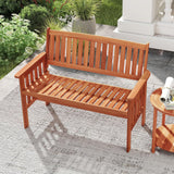 Tangkula Outdoor Wood Garden Bench 2-Person Patio Park Bench with Backrest Armrests and Slatted Seat