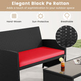 Tangkula 4 Pieces Patio Furniture Set with Tempered Glass Tabletop and Removable Cushion