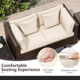 Tangkula 7 Pieces Wicker Patio Furniture Set with 40,000 BTU Gas Fire Pit Table & Propane Tank Cover Table & Glass Top Coffee Table