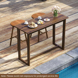 Tangkula 59 Inch Outdoor Bar Table Teak Wood Rectangle Patio Bar Height Pub Table with Slatted Top