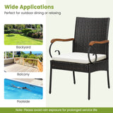 Outdoor Wicker Chair & Dining Table Set, Acacia Wood Tabletop & Armrests, 2” Umbrella Hole